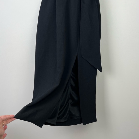 Shona Joy Andrea Fitted Cocktail Dress Black Belt Waist Midi Slit Size S 8 - Picture 7 of 11